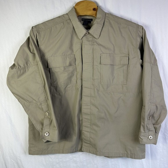 5.11 Tactical Series XL Button Up Work Long Sleeve Beige‎ Shirt - Picture 2 of 6